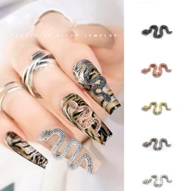 XEAOHESY 50pcs Alloy Snake Nail Charms for Nails Snake Shape Nail Charms Snake Nail Studs for Women Girls Nail Art Decorations0.67 * 0.28inch
