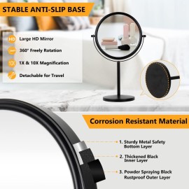 ALHAKIN 10x Magnifying Makeup Mirror, 8 Inch Tabletop Mirror Double Sided with Magnification, Swivel Make Up Mirror for Bathroom, Black ALHAKIN 10x Magnifying Makeup Mirror, 8 Inch Tabletop Mirror Double Sided with Magnification, Swivel Make Up Mirror for Bathroom, Black