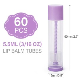 LotFancy Lip Balm Tubes Empty, 60PCS 5.5ml (3/16 Oz), Clear Lip Balm Container Tubes with Purple Caps, BPA Free & Leak Free, Refillable LotFancy Lip Balm Tubes Empty, 60PCS 5.5ml (3/16 Oz), Clear Lip Balm Container Tubes with Purple Caps, BPA Free & Leak Free, Refillable