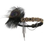 STIOEDYUAN 1920s Feather Headband Flapper Headpiece Crystal Beaded Gatsby Rhinestone Hair Chain Accessories For Women Tassel Headdress (Black+Gold)
