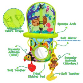 OKOOKO Car Seat Toy Rear Facing Car Seat Toy Baby Travel Toy Kick and Play with Baby Mirror Thickened Pad Adjustable Sensory Toy for Newborn Infant
