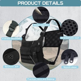 Tactical Chest Pack Running Bag: Outdoor Sports Lightweight Adjustable Vest - Hiking Workout Ski Jogging EDC Utility Bag with Phone Holder for Men Women Black