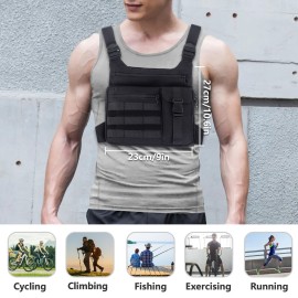 Tactical Chest Pack Running Bag: Outdoor Sports Lightweight Adjustable Vest - Hiking Workout Ski Jogging EDC Utility Bag with Phone Holder for Men Women Black