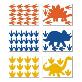 Dinosaur Wall Sticker Vinyl Footprints Decals for Nursery Bedroom Boys or Girls Room Playroom Classroom Living Room Orange Blue Yellow 63pcs