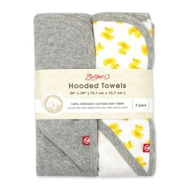 Zutano Hooded Baby Towels, Organic Cotton Baby Bath Towel, Ultra Soft and Absorbent Baby Towel for Newborn and Infant | Girl, Boy, and Unisex Towel Set, Rubber Duckies, 2-Pack