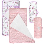 Toddler Nap Mat 2 Pack for Girls, Nap Mat for Kids Preschool, Daycare and Fleece Minky Blanket, Lightweight, Soft, Pink with Star and Lovely Floral