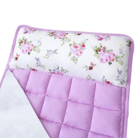 Toddler Nap Mat 2 Pack for Girls, Nap Mat for Kids Preschool, Daycare and Fleece Minky Blanket, Lightweight, Soft, Pink with Star and Lovely Floral