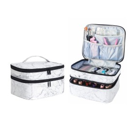 ZFZGFRCS Nail Polish Organizer- Holds 30 Bottles Nail Supply Organizers and Storage Double-layer Nail Bag Organizer Case Nail varnish Organizer Nail Polish Storage Bag with Handle (White-a)