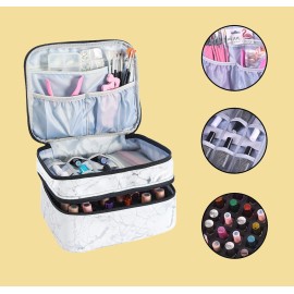 ZFZGFRCS Nail Polish Organizer- Holds 30 Bottles Nail Supply Organizers and Storage Double-layer Nail Bag Organizer Case Nail varnish Organizer Nail Polish Storage Bag with Handle (White-a)