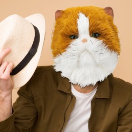 PartyHop Plush Cat Head Mask Cute Kitten Animal Latex Realistic Full Head Masks Fancy Dress for Halloween Carnival Costume Party