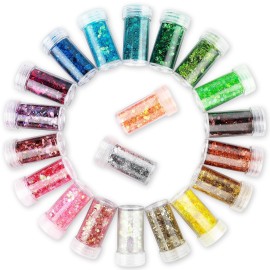 CIYOWTA Holographic Glitter Mix, Set of 20 Colors 10g, Chunky and Fine Glitter Flakes, Iridescent Sequins for Crafts Tumblers, Face and Body