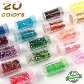 CIYOWTA Holographic Glitter Mix, Set of 20 Colors 10g, Chunky and Fine Glitter Flakes, Iridescent Sequins for Crafts Tumblers, Face and Body CIYOWTA Holographic Glitter Mix, Set of 20 Colors 10g, Chunky and Fine Glitter Flakes, Iridescent Sequins for Crafts Tumblers, Face and Body