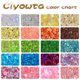 CIYOWTA Holographic Glitter Mix, Set of 20 Colors 10g, Chunky and Fine Glitter Flakes, Iridescent Sequins for Crafts Tumblers, Face and Body CIYOWTA Holographic Glitter Mix, Set of 20 Colors 10g, Chunky and Fine Glitter Flakes, Iridescent Sequins for Crafts Tumblers, Face and Body