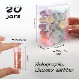 CIYOWTA Holographic Glitter Mix, Set of 20 Colors 10g, Chunky and Fine Glitter Flakes, Iridescent Sequins for Crafts Tumblers, Face and Body CIYOWTA Holographic Glitter Mix, Set of 20 Colors 10g, Chunky and Fine Glitter Flakes, Iridescent Sequins for Crafts Tumblers, Face and Body