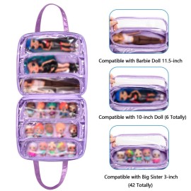LoDrid Doll Tote Carrying Case Compatible with LOL Surprise Dolls All, Hanging Organizer Storage Bag with 6 Clear Window Pockets for Girls, Bag Only, Purple,(Patent Design)