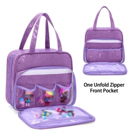LoDrid Doll Tote Carrying Case Compatible with LOL Surprise Dolls All, Hanging Organizer Storage Bag with 6 Clear Window Pockets for Girls, Bag Only, Purple,(Patent Design)