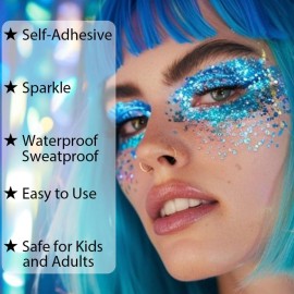 Mysense Royal Blue Body Glitter Gel, Singer Concerts Face Hair Glitter Makeup, Music Festival Rave Accessories, Chunky Glitter Mermaid Sequins, Sparkling Face Paint for Women Girls, 30g