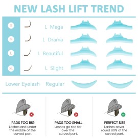 Lash Lift Rods, PERMANIA Mega L Curl Lash Shield for Eyelash Perm, 10 PCS Silicone Super Soft Natural Stickiness Lash Lift Pad Makeup Beauty Tool with Lower Eyelash CurlerBlue