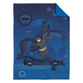 NOJO Warner Brothers Batman Bat-Tech Navy, Teal, Royal Blue, and Black 4 Piece Toddler Bed Set - Comforter, Fitted Bottom Sheet, Flat Top Sheet, and Reversible Pillowcase