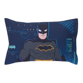 NOJO Warner Brothers Batman Bat-Tech Navy, Teal, Royal Blue, and Black 4 Piece Toddler Bed Set - Comforter, Fitted Bottom Sheet, Flat Top Sheet, and Reversible Pillowcase