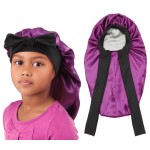 brcok Kids Braid Long Bonnet Girls Satin Bonnet Sleeping Cap Double Layer with tie Band Silk Hair Bonnet for Toddler Child