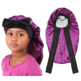 brcok Kids Braid Long Bonnet Girls Satin Bonnet Sleeping Cap Double Layer with tie Band Silk Hair Bonnet for Toddler Child brcok Kids Braid Long Bonnet Girls Satin Bonnet Sleeping Cap Double Layer with tie Band Silk Hair Bonnet for Toddler Child