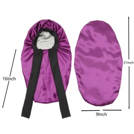 brcok Kids Braid Long Bonnet Girls Satin Bonnet Sleeping Cap Double Layer with tie Band Silk Hair Bonnet for Toddler Child