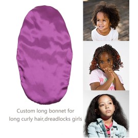brcok Kids Braid Long Bonnet Girls Satin Bonnet Sleeping Cap Double Layer with tie Band Silk Hair Bonnet for Toddler Child