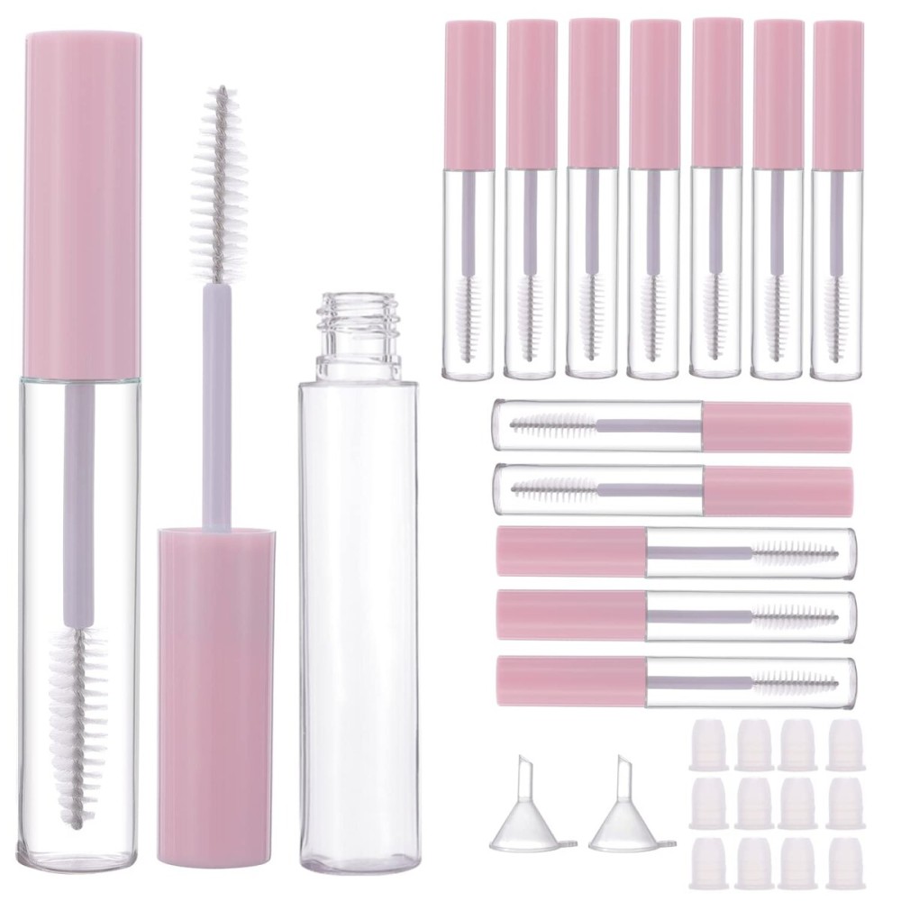 YITOU 12 Pcs 10ml Empty Mascara Tube with Eyelash Wand for Castor Oil, Refillable Clear Bottle Sample Size Container for Eyelash Eyebrow DIY Cosmetics Bulk Wholesale, Pink