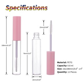 YITOU 12 Pcs 10ml Empty Mascara Tube with Eyelash Wand for Castor Oil, Refillable Clear Bottle Sample Size Container for Eyelash Eyebrow DIY Cosmetics Bulk Wholesale, Pink