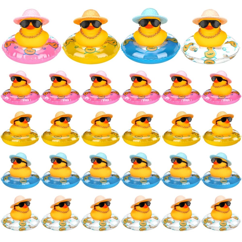 Marsui 24 Pcs Summer Beach Rubber Ducks Bulk Mini Rubber Ducky Bathtub Toy Cute Squeaky Shower Ducks for Baby Shower Swimming Pool Toys