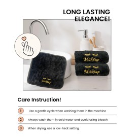 URBLUX Microfiber Makeup Remover Washcloths Set of 6 - Soft, Reusable Face Towels for Makeup Removal Eco-Friendly Embroidered Cleaning Cloths - Multipurpose Make Up Eraser - (Black/Gold Silk)