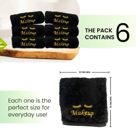 URBLUX Microfiber Makeup Remover Washcloths Set of 6 - Soft, Reusable Face Towels for Makeup Removal Eco-Friendly Embroidered Cleaning Cloths - Multipurpose Make Up Eraser - (Black/Gold Silk)