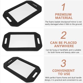 FRCOLOR Black Rectangular Hairdressing Foam Mirror - Large Handheld Barber Mirror with Double Handle for Haircuts and Styling, Lightweight Foam Mirror for Salons and Barbershops