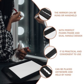 FRCOLOR Black Rectangular Hairdressing Foam Mirror - Large Handheld Barber Mirror with Double Handle for Haircuts and Styling, Lightweight Foam Mirror for Salons and Barbershops