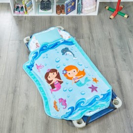 EVERYDAY KIDS Cute Preschooler and Toddler Cot Nap Mat for Home, Daycare, Preschool and Kindergarten; Easy to Roll Sleeping Mat with Elastic Straps, Pillow and Blanket