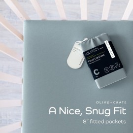 Olive + Crate Crib Sheets Luxury Eucalyptus Tencel, Naturally Organic Pure Ultra Soft and Breathable, Boys and Girls, Baby and Toddler, Deep Pockets, White Snow (52 x 28)