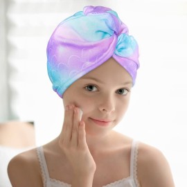 Basumee Microfiber Hair Towel Wrap for Kids 2 Pack Rapid Drying Hair Towel with Button Hair Turbans for Wet Hair Wraps Head Towel Wrap for Women and Girls, Rainbow