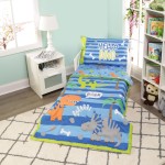 EVERYDAY KIDS 4 Piece Toddler Bedding Set - Roaring Dinosaurs - Includes Comforter, Flat Sheet, Fitted Sheet and Reversible Pillowcase - Boys Toddler Bedding