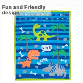 EVERYDAY KIDS 4 Piece Toddler Bedding Set - Roaring Dinosaurs - Includes Comforter, Flat Sheet, Fitted Sheet and Reversible Pillowcase - Boys Toddler Bedding