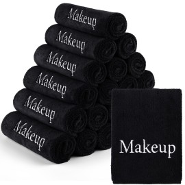 TURSTIN 24 Pack Makeup Remover Towels 13x13 Inch Microfiber Face Towels Reusable Makeup Wash Cloth Facial Cleansing Makeup Towels for Women Skin Care, Black