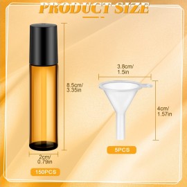 SEEWEY 96 Pcs Essential Oil Roller Bottles 10ml Empty Glass Roller Bottles with Stainless Steel Balls Protection Leakproof with 5 Funnel for Travel Perfume Lip Gloss(Amber)