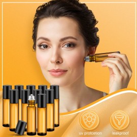 SEEWEY 96 Pcs Essential Oil Roller Bottles 10ml Empty Glass Roller Bottles with Stainless Steel Balls Protection Leakproof with 5 Funnel for Travel Perfume Lip Gloss(Amber)