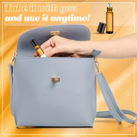 SEEWEY 96 Pcs Essential Oil Roller Bottles 10ml Empty Glass Roller Bottles with Stainless Steel Balls Protection Leakproof with 5 Funnel for Travel Perfume Lip Gloss(Amber)