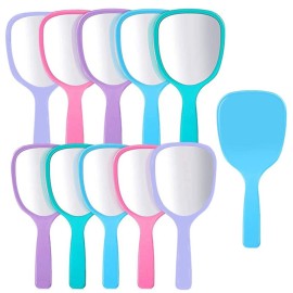10 Pieces Handheld Hand Mirror Small Mirror, Compact Travel Makeup Mirror Handheld Cosmetic Mirror with Handle Personal Mirror Portable Vanity Mirror for Travel, Camping, Home, 7.09 x 3.15 Inch