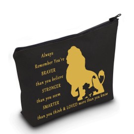 LEVLO Lion Cosmetic Bag Cartoon Lion Fans Gift You Are Braver Stronger Smarter Than You Think Cartoon Animal Zipper Pouch Bag(L ion Black)