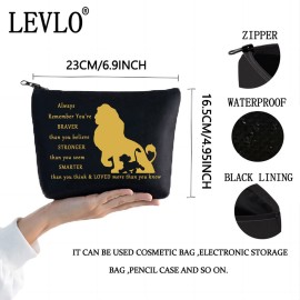 LEVLO Lion Cosmetic Bag Cartoon Lion Fans Gift You Are Braver Stronger Smarter Than You Think Cartoon Animal Zipper Pouch Bag(L ion Black)