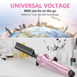 DAN Technology Hot Comb Electric for Wigs, Adjustable Temperature Hair Straightener, 500 High Heat, Dual Voltage, 60 min Shut Off, Ceramic and Tourmaline, Small, Pink