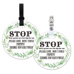 Do Not Touch Greenery Stop No Touching Baby Car Seat or Stroller Tag, 2 Pack Baby Safety Signs Tags for Newborn Stroller Backpack (5 Inches)