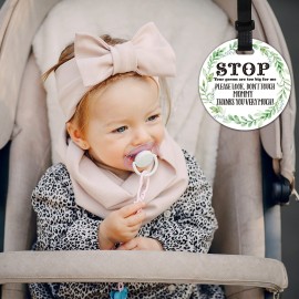 Do Not Touch Greenery Stop No Touching Baby Car Seat or Stroller Tag, 2 Pack Baby Safety Signs Tags for Newborn Stroller Backpack (5 Inches)